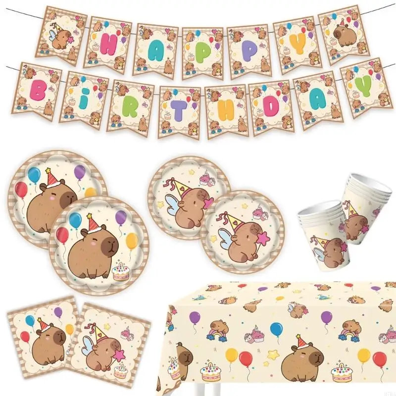 97BA Fun Themed Capybara Paper Cup Banners Plate Table Cloth Decorative Party Decoration Set For Birthdays Reunions
97BA Fun Themed Capybara Paper Cup Banners Plate Table Cloth Decorative Party Decoration Set For Birthdays Reunions