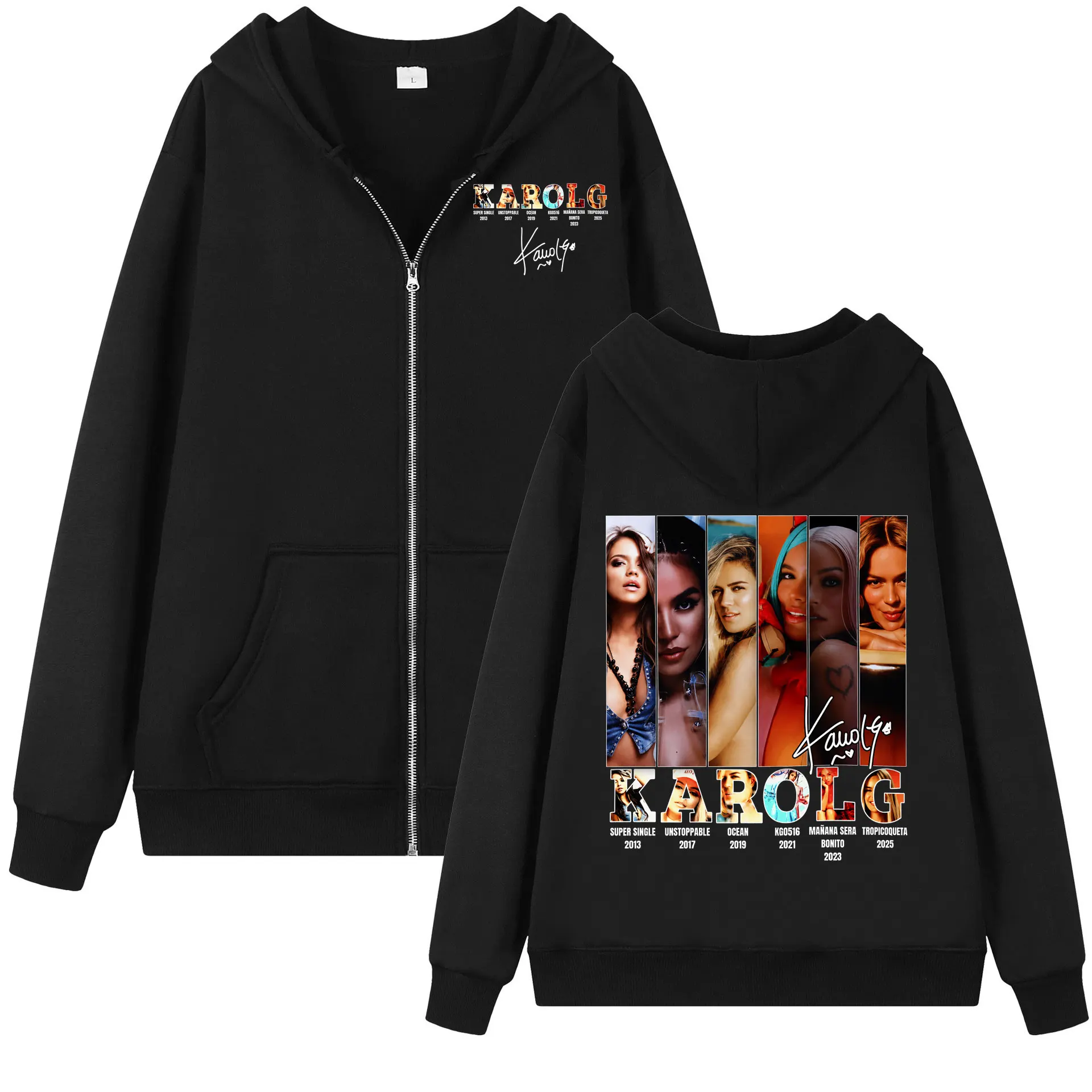 Singer Karol G Merch Zipper Hoodie High Street Fashion Trend Zip Up Jacket Pullovers Men Women Casual Loose Hooded Sweatshirts
Singer Karol G Merch Zipper Hoodie High Street Fashion Trend Zip Up Jacket Pullovers Men Women Casual Loose Hooded Sweatshirts
