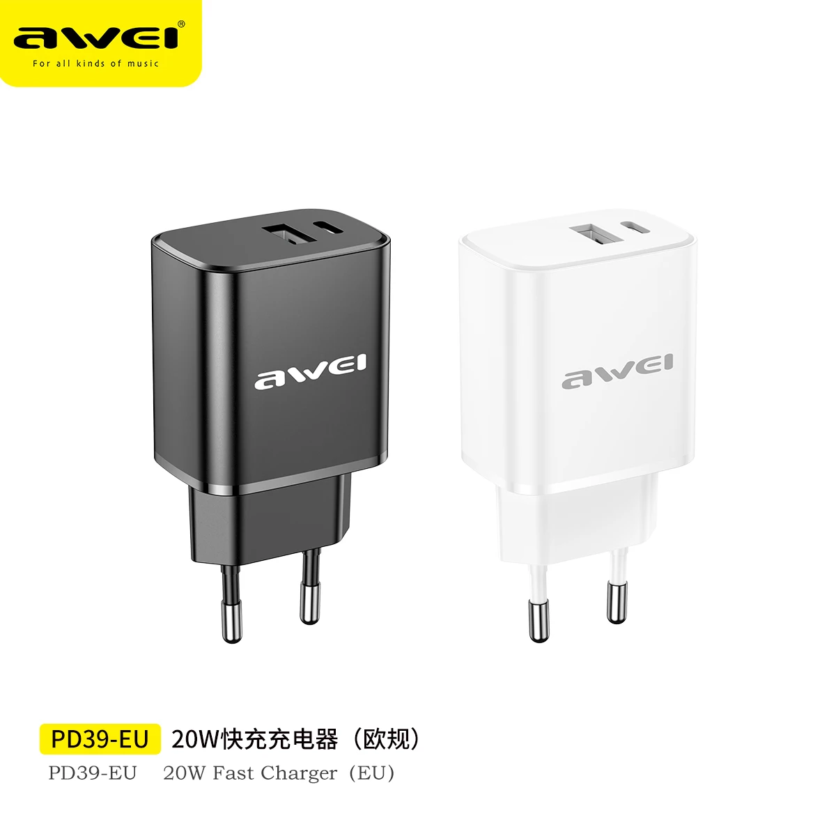Awei PD39 20W Fast charging GaN Charger Multiple Protections 2 ports USB A Type-C UKEU US Plug Charger for iPhone Samsung Huawei
Awei PD39 20W Fast charging GaN Charger Multiple Protections 2 ports USB A Type-C UKEU US Plug Charger for iPhone Samsung Huawei