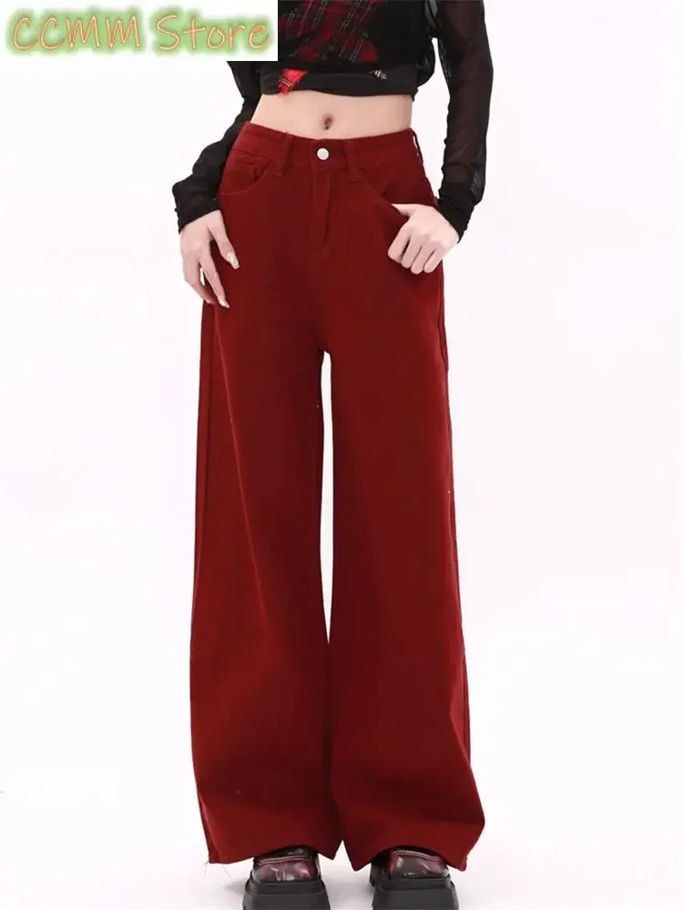 Women's Solid Color Classic Red Casual Cargo Pants Cool Girl Retro Wide-leg Streetwear High Waisted Y2K Straight Baggy Trouser 
Women's Solid Color Classic Red Casual Cargo Pants Cool Girl Retro Wide-leg Streetwear High Waisted Y2K Straight Baggy Trouser