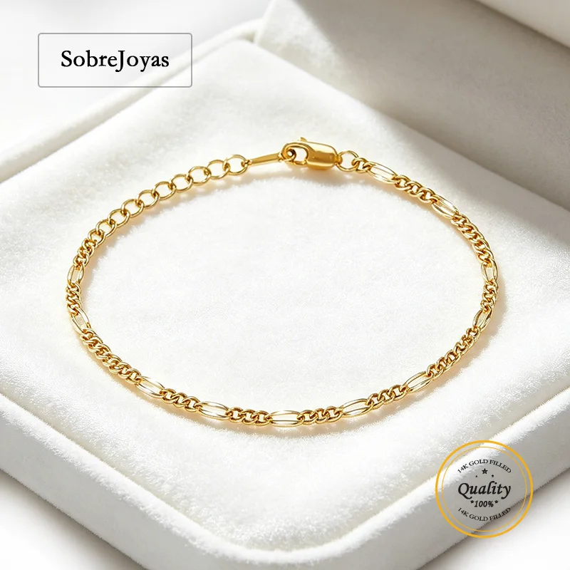 Dapped 14k Gold Filled Figaro 3+1 Bracelet 2.5mm Chain for Women Jewelry Gift
Dapped 14k Gold Filled Figaro 3+1 Bracelet 2.5mm Chain for Women Jewelry Gift