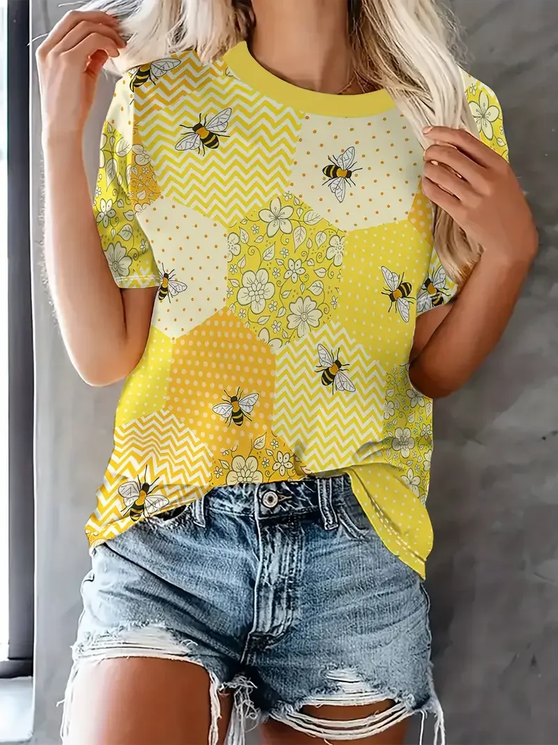 Cartoon Cute Cat Bee Pattern T-Shirt Print Summer Casual Short Sleeve Top Outdoor Fashion Loose Women's Oversized Men's Clothes
Cartoon Cute Cat Bee Pattern T-Shirt Print Summer Casual Short Sleeve Top Outdoor Fashion Loose Women's Oversized Men's Clothes