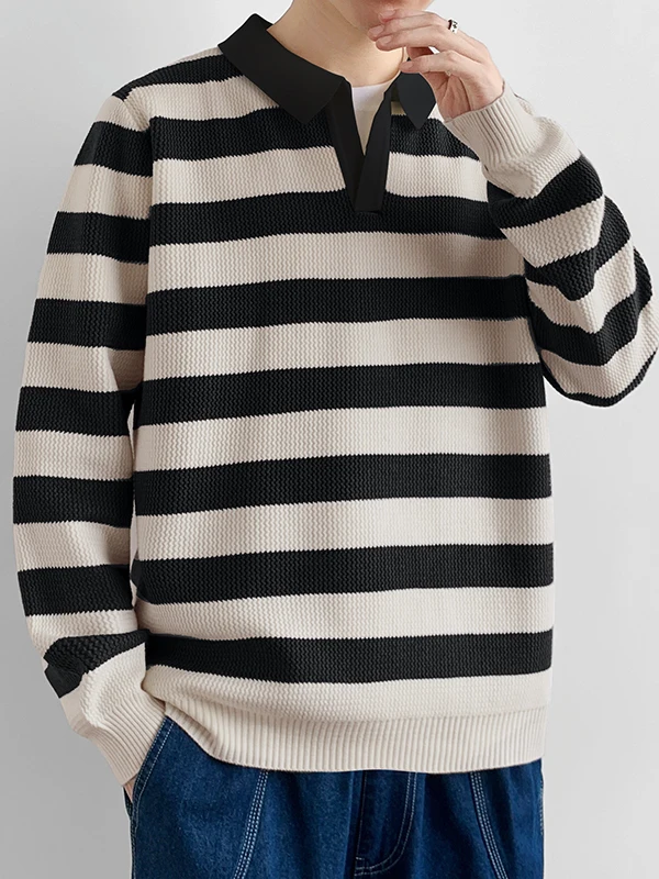 Мужской вязаный свитер в полоску с V-образным вырезом, повседневный, с длинным рукавом, для осени и зимы, из смесового полиэстера, премиум-класса
Мужской вязаный свитер в полоску с V-образным вырезом, повседневный, с длинным рукавом, для осени и зимы, из смесового полиэстера, премиум-класса
