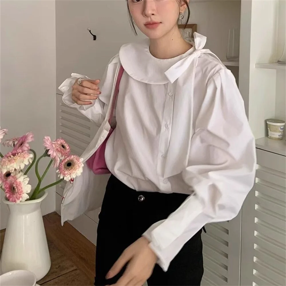 Spring Preppy Style Female Korean Cute Girls Tops Bow Lace Up White Shirt Women Sweet Ruffled Neck Long Sleeve Vintage Blouse
Spring Preppy Style Female Korean Cute Girls Tops Bow Lace Up White Shirt Women Sweet Ruffled Neck Long Sleeve Vintage Blouse