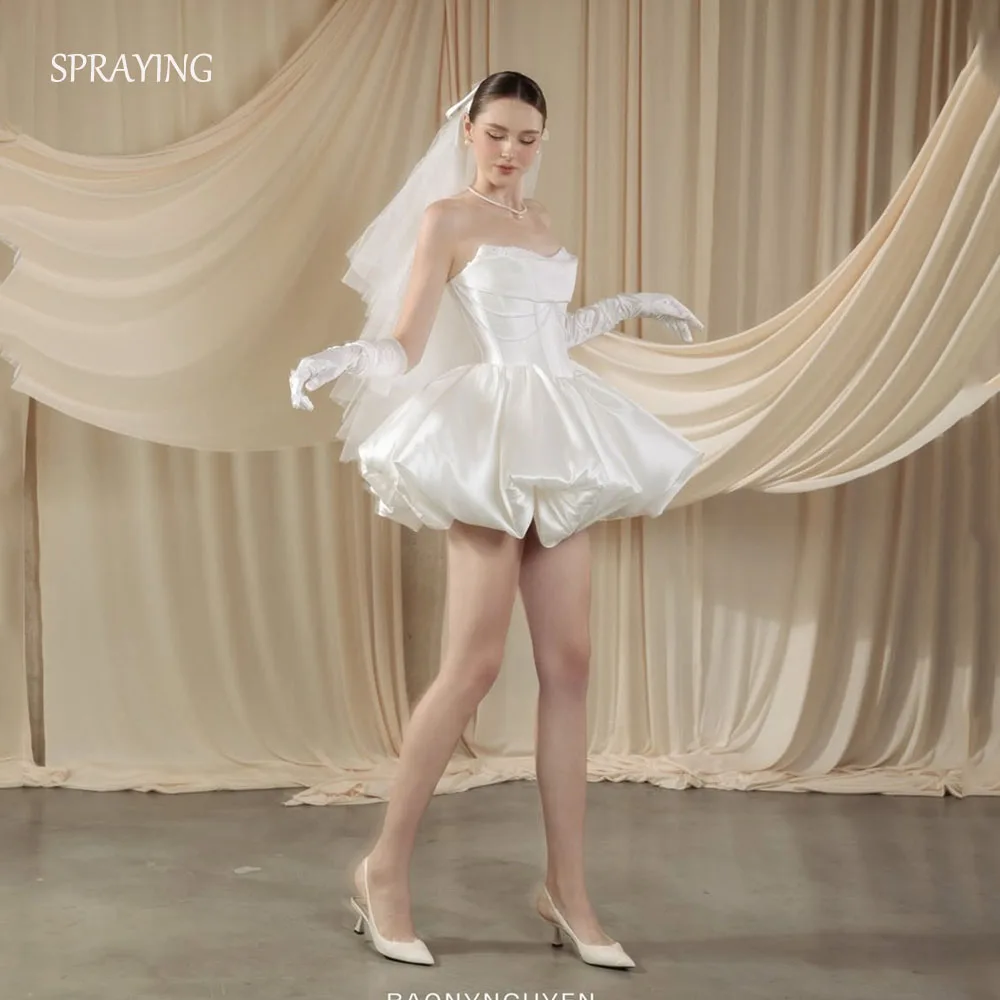 SPRAYING Luxury Ivory Satin Wedding Dresses Mini Strapless Beaded Bridal Gowns A-line Short Customized Vestidos De Noiva 2026
SPRAYING Luxury Ivory Satin Wedding Dresses Mini Strapless Beaded Bridal Gowns A-line Short Customized Vestidos De Noiva 2026