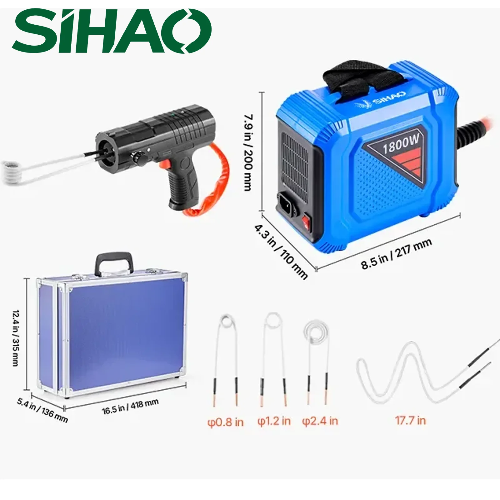 SIHAO 1800W Split-type Induction Heater Kit, High Intensity Handheld Magnetic Bolt Remover, 800℃ Max Heat with 4 Coils, Efficient Tool for Rusty Nut & Screw Removal in Auto Repair
SIHAO 1800W Split-type Induction Heater Kit, High Intensity Handheld Magnetic Bolt Remover, 800℃ Max Heat with 4 Coils, Efficient Tool for Rusty Nut & Screw Removal in Auto Repair