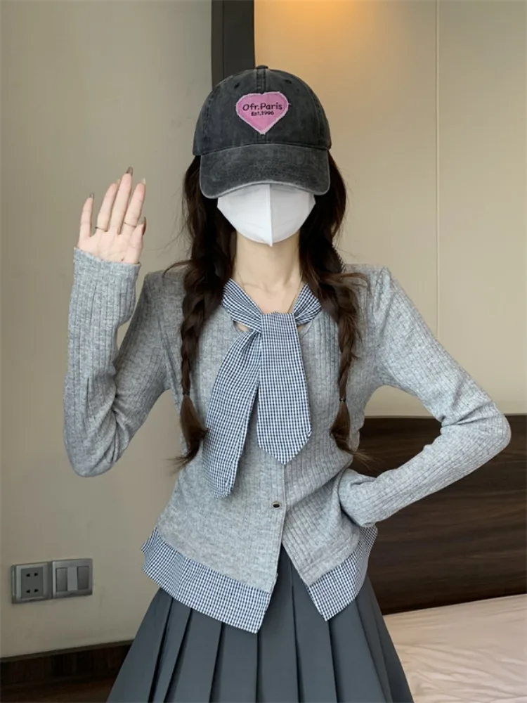 Slim Fit Plaid Color Blo Knitwear Women's Spring New Sle Small Size Waist Cinching Fake Two-Piece Top Commute Sle
Slim Fit Plaid Color Blo Knitwear Women's Spring New Sle Small Size Waist Cinching Fake Two-Piece Top Commute Sle