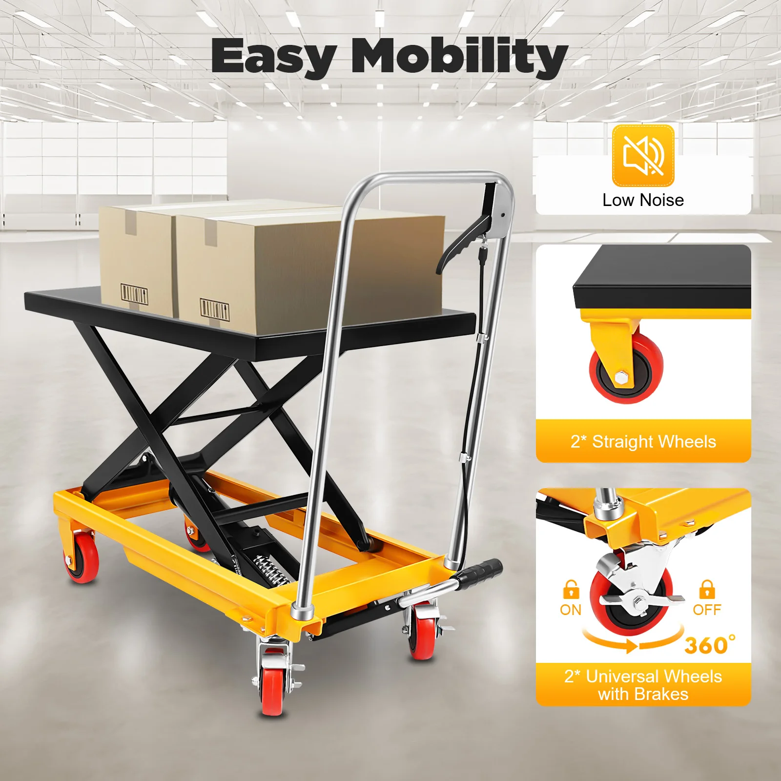 Hydraulic Single Scissor Lift Table, Hydraulic Lift with Locking Wheels, 500lbs Heavy Duty Transporting & Lifting Tool
Hydraulic Single Scissor Lift Table, Hydraulic Lift with Locking Wheels, 500lbs Heavy Duty Transporting & Lifting Tool