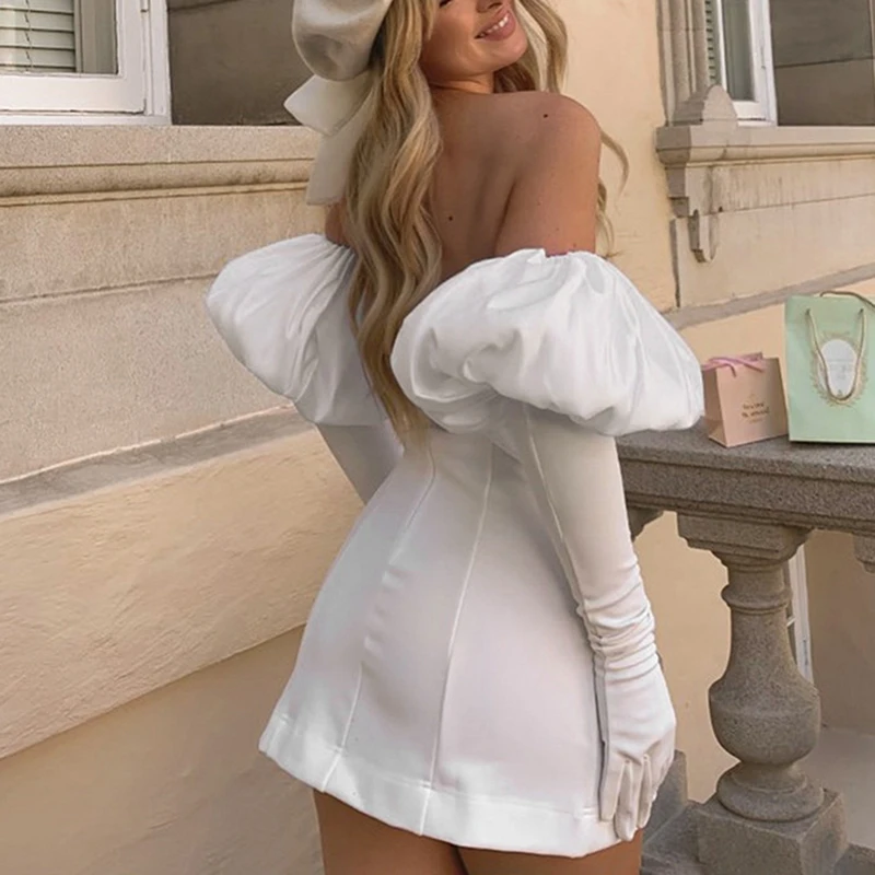 Women's sexy short skirt, herringbone ruffle off-shoulder dress
Women's sexy short skirt, herringbone ruffle off-shoulder dress