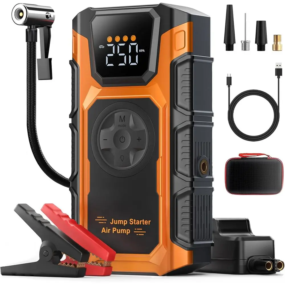 Portable 5500A Jump Starter with Air Compressor, 12V Car Jumper for Gas & Diesel Engines, 150 PSI Tire Inflator
Portable 5500A Jump Starter with Air Compressor, 12V Car Jumper for Gas & Diesel Engines, 150 PSI Tire Inflator