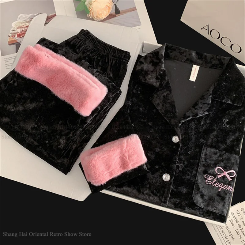 Velvet Womens 2PCS Pajamas Set Loungewear Fashion Black Pink Patchwork Sleepwear Trouser Suits Autumn New Velour Homewear Pyjama
Velvet Womens 2PCS Pajamas Set Loungewear Fashion Black Pink Patchwork Sleepwear Trouser Suits Autumn New Velour Homewear Pyjama