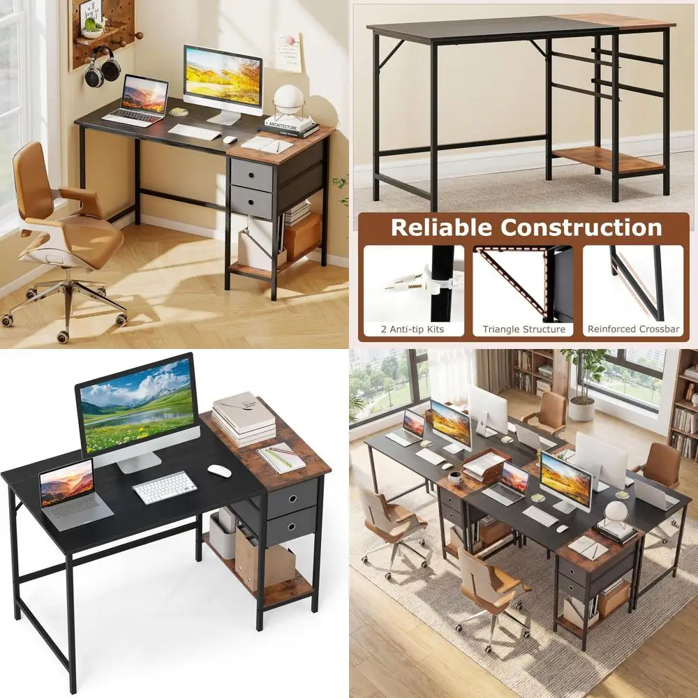 48 Industrial Style Desk with Fabric Drawers, Open Storage, Metal Frame, Ideal for Gaming and Study in Small Spaces, Black
48 Industrial Style Desk with Fabric Drawers, Open Storage, Metal Frame, Ideal for Gaming and Study in Small Spaces, Black