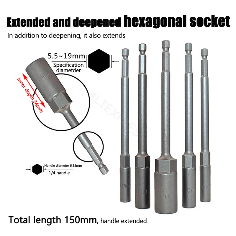 1Pc 5.5-19mm Lengthen Electric Drill Socket Head Bolt Nut Driver Bit Impact Drill Bits Adapter Socket Wrench Extension Bar 150mm
1Pc 5.5-19mm Lengthen Electric Drill Socket Head Bolt Nut Driver Bit Impact Drill Bits Adapter Socket Wrench Extension Bar 150mm