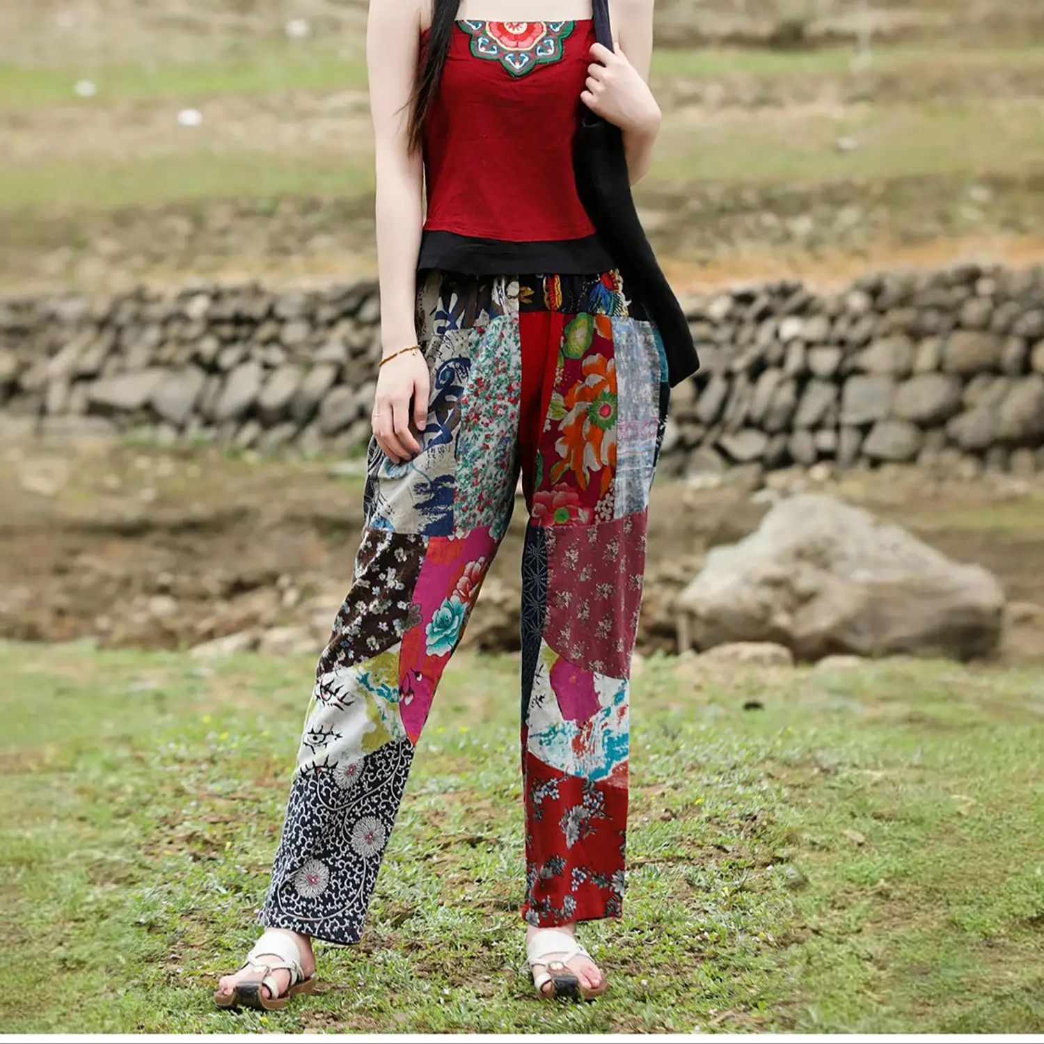 LZJN Summer Vintage Patterned Patchwork Culottes with Printed Patchwork Elastic Waist, Unique Ethnic-Style Wide-Leg Pants
LZJN Summer Vintage Patterned Patchwork Culottes with Printed Patchwork Elastic Waist, Unique Ethnic-Style Wide-Leg Pants