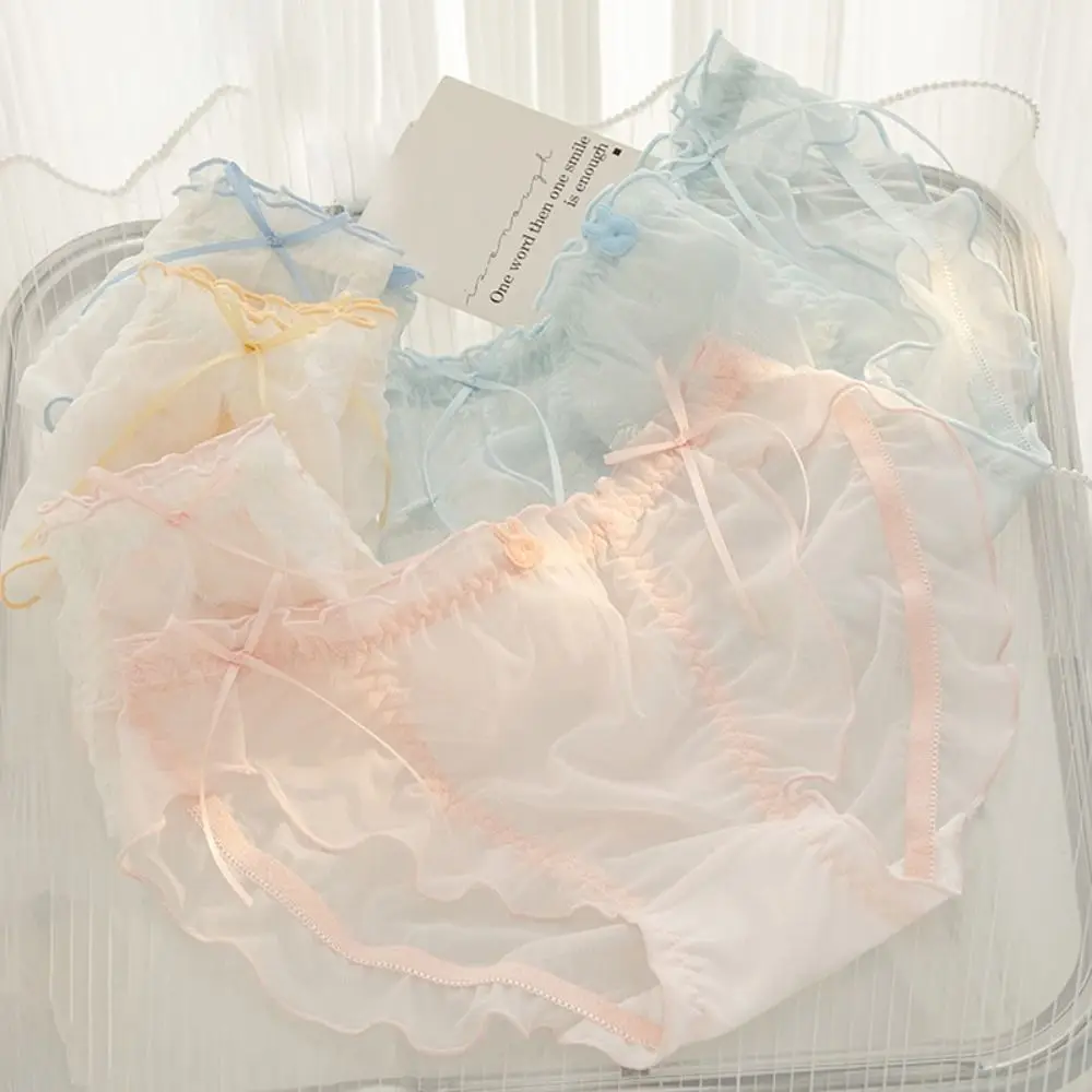 French Cotton Crotch Ruffles Bow Ribbon Briefs Lace Quick-drying Transparent Panties Lolita Mesh Breathable Underwear Girl
French Cotton Crotch Ruffles Bow Ribbon Briefs Lace Quick-drying Transparent Panties Lolita Mesh Breathable Underwear Girl