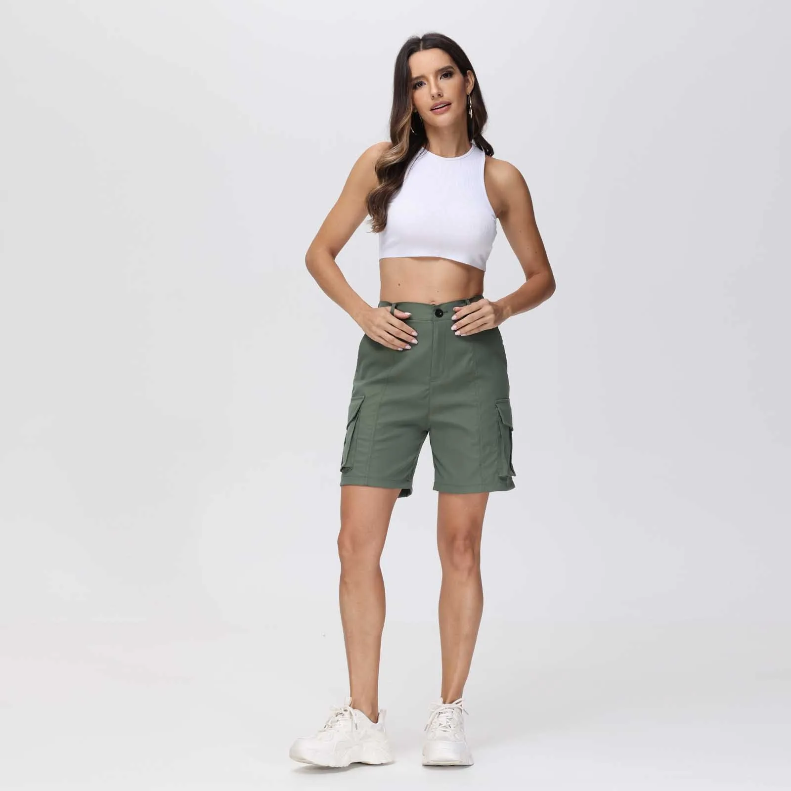 Summer Women'S Shorts Cargo Shorts Knee Length 6-Pocket Elastic Waist Pants Summer Casual Workwear Shorts Women
Summer Women'S Shorts Cargo Shorts Knee Length 6-Pocket Elastic Waist Pants Summer Casual Workwear Shorts Women