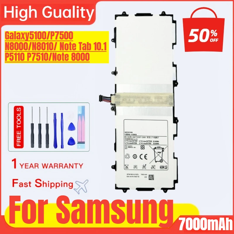 Battery for Samsung Note Tab10.1/P5100/N8000 Galaxy P5100/P7500 Mobile Phone Battery SP3676B1A Replacement Bateria with Tools
Battery for Samsung Note Tab10.1/P5100/N8000 Galaxy P5100/P7500 Mobile Phone Battery SP3676B1A Replacement Bateria with Tools