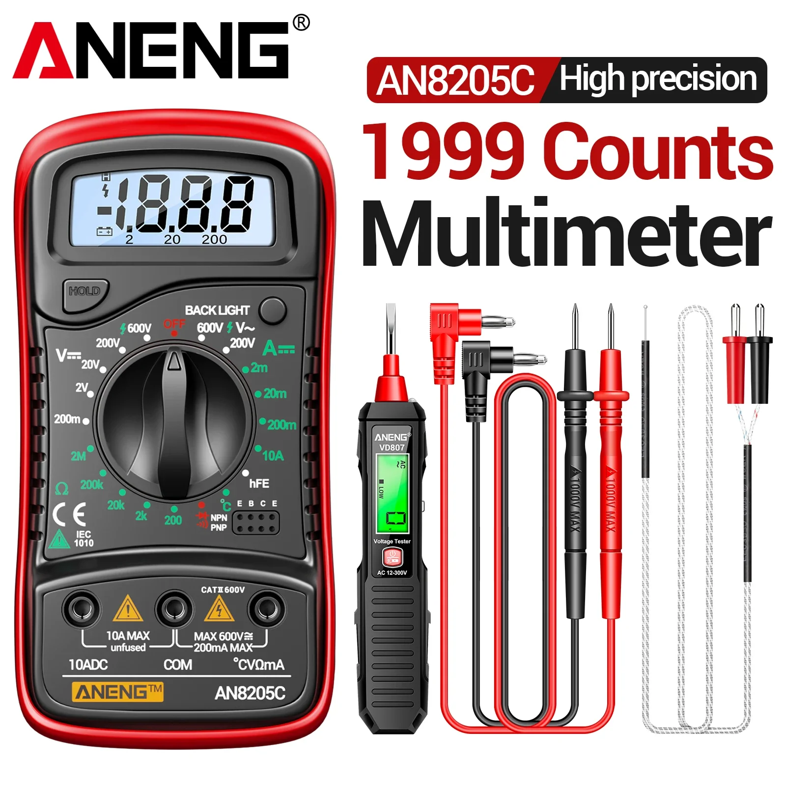 Car Multimeter Voltage Tester Suits ANENG AN8205C+VD807 12V-300V AC Voltage Detector Amp Car Repair hFE Triode DIY Test Tools
Car Multimeter Voltage Tester Suits ANENG AN8205C+VD807 12V-300V AC Voltage Detector Amp Car Repair hFE Triode DIY Test Tools