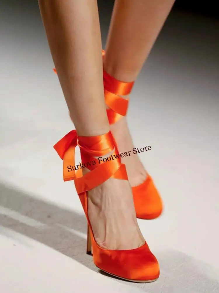 Surkova Orange Olive Green Satin High Heel Pumps Round Toe Ribband Cross Strap Lace-Up Wedding Shoes Shallow Banquet Footwear
Surkova Orange Olive Green Satin High Heel Pumps Round Toe Ribband Cross Strap Lace-Up Wedding Shoes Shallow Banquet Footwear