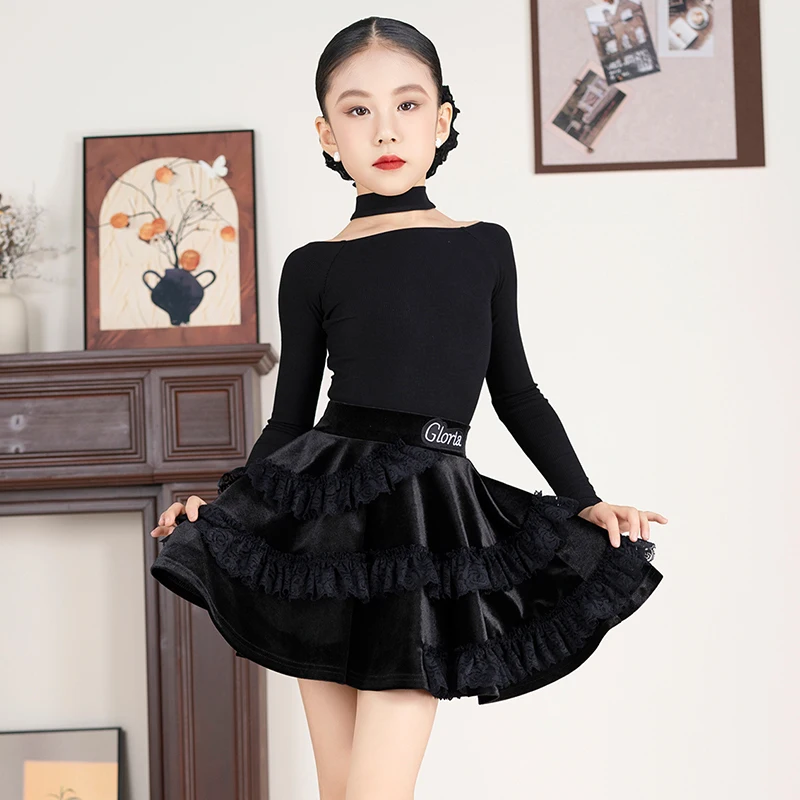Girls Latin Dance Clothes Children Latin Dancing Performance Wear Black Long Sleeve Dance Suit Velvet Skirt Training Outfit 4877
Girls Latin Dance Clothes Children Latin Dancing Performance Wear Black Long Sleeve Dance Suit Velvet Skirt Training Outfit 4877