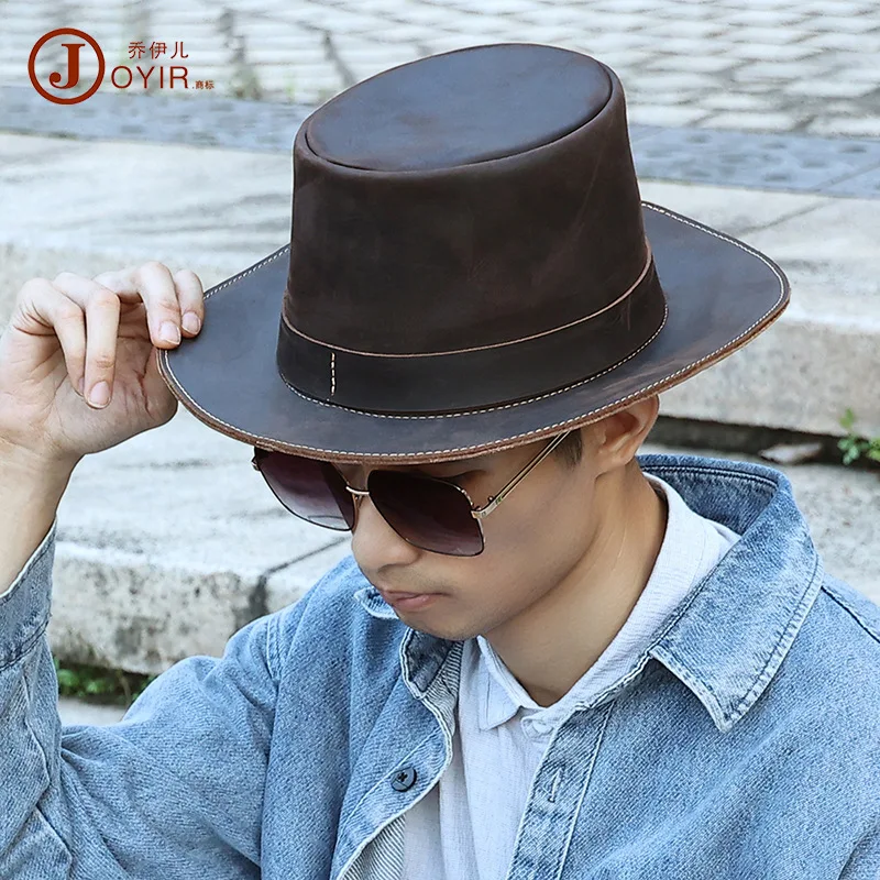 The first layer of cowhide jazz hat, genuine leather handmade hat, western cowboy hat, mad horse leather, retro men's flat top h
The first layer of cowhide jazz hat, genuine leather handmade hat, western cowboy hat, mad horse leather, retro men's flat top h