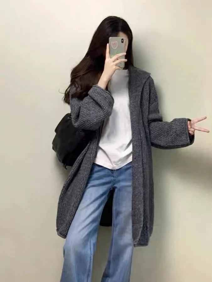 Ay трикотажное пальто с капюшоном, женское свободное ленивое пальто на весну и осень, корейский вязаный открытый кардиган средней длины для поездок на работу
Ay трикотажное пальто с капюшоном, женское свободное ленивое пальто на весну и осень, корейский вязаный открытый кардиган средней длины для поездок на работу