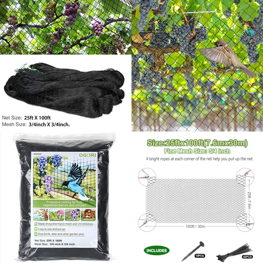 25' x 100' Bird Netting Heavy Duty Nylon 3/4" Mesh Garden Netting Protect Fruit Trees, Plants and Vegetables
25' x 100' Bird Netting Heavy Duty Nylon 3/4" Mesh Garden Netting Protect Fruit Trees, Plants and Vegetables