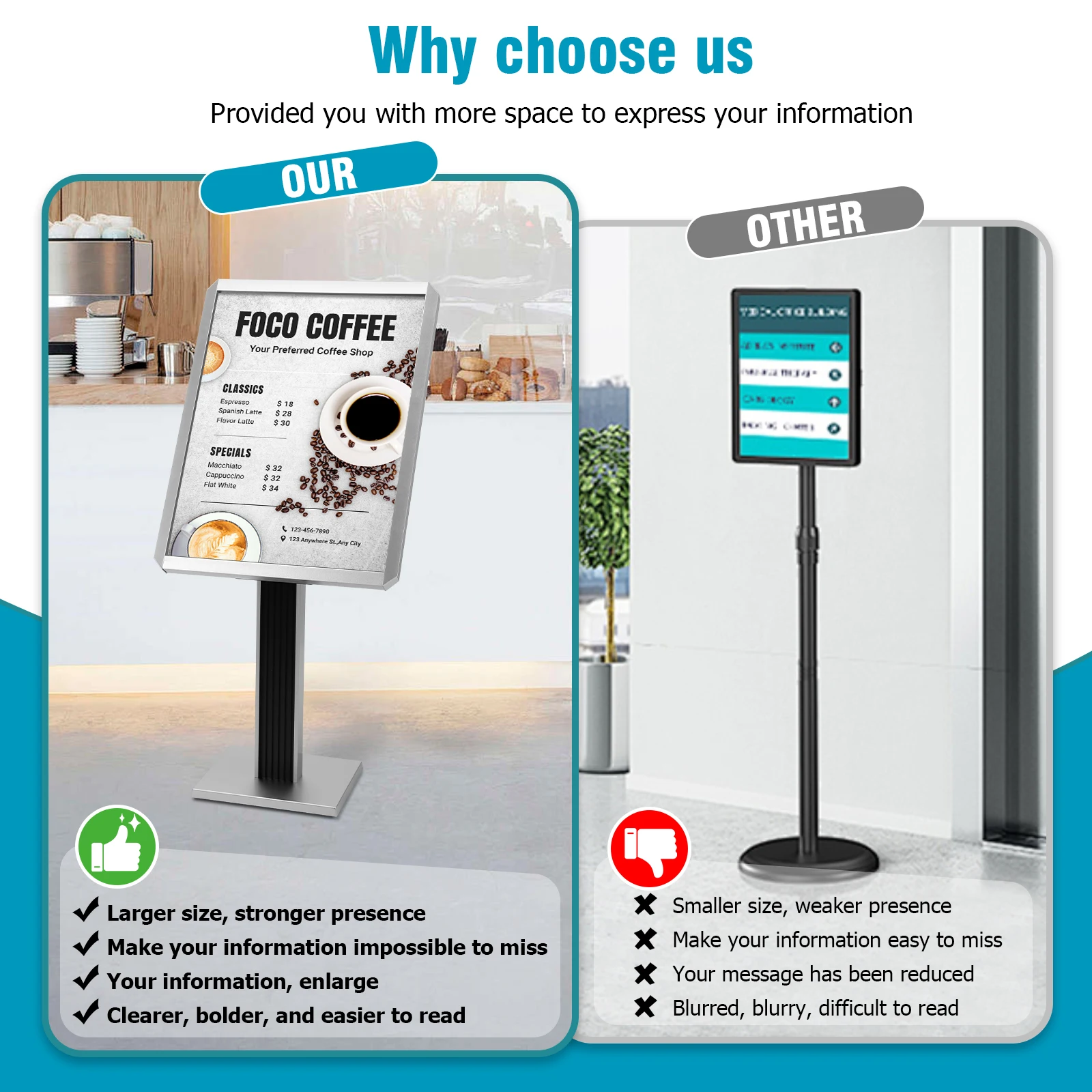 Floor Standing Sign Holder 20x27inch/24x31.5inch Pedestal Sign Stand with Snap-Open Frame Display for Malls Schools Restaurants
Floor Standing Sign Holder 20x27inch/24x31.5inch Pedestal Sign Stand with Snap-Open Frame Display for Malls Schools Restaurants