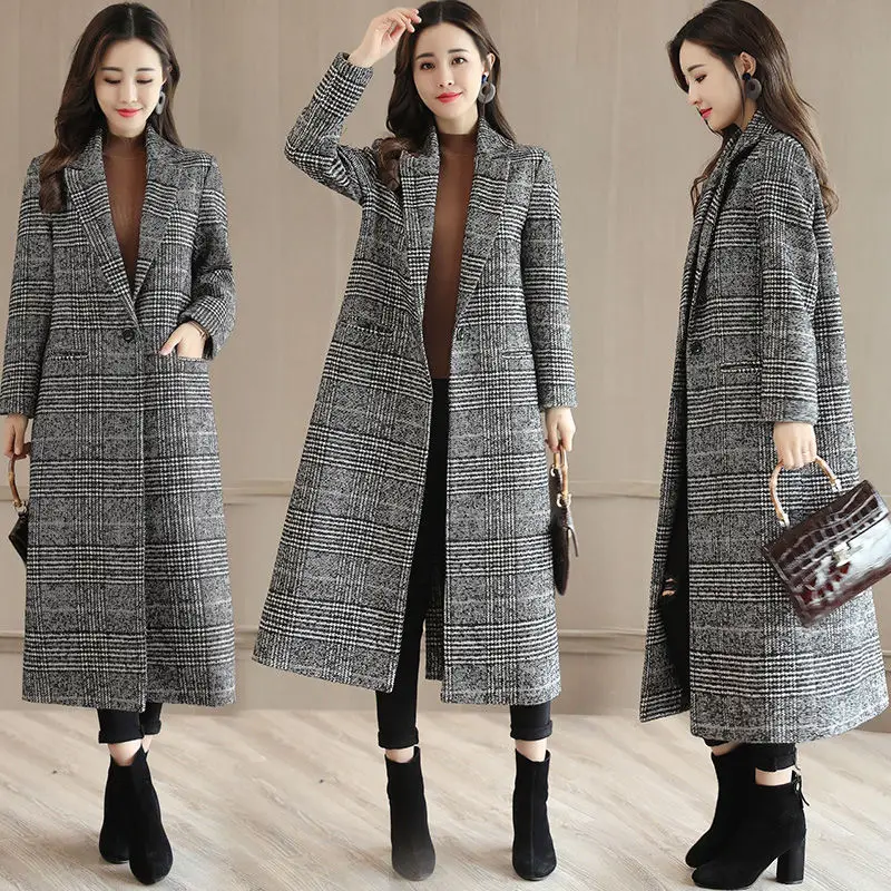 New Korean Style Loose Plaid Woolen Coat Women's Mid-length Casual Coat
New Korean Style Loose Plaid Woolen Coat Women's Mid-length Casual Coat