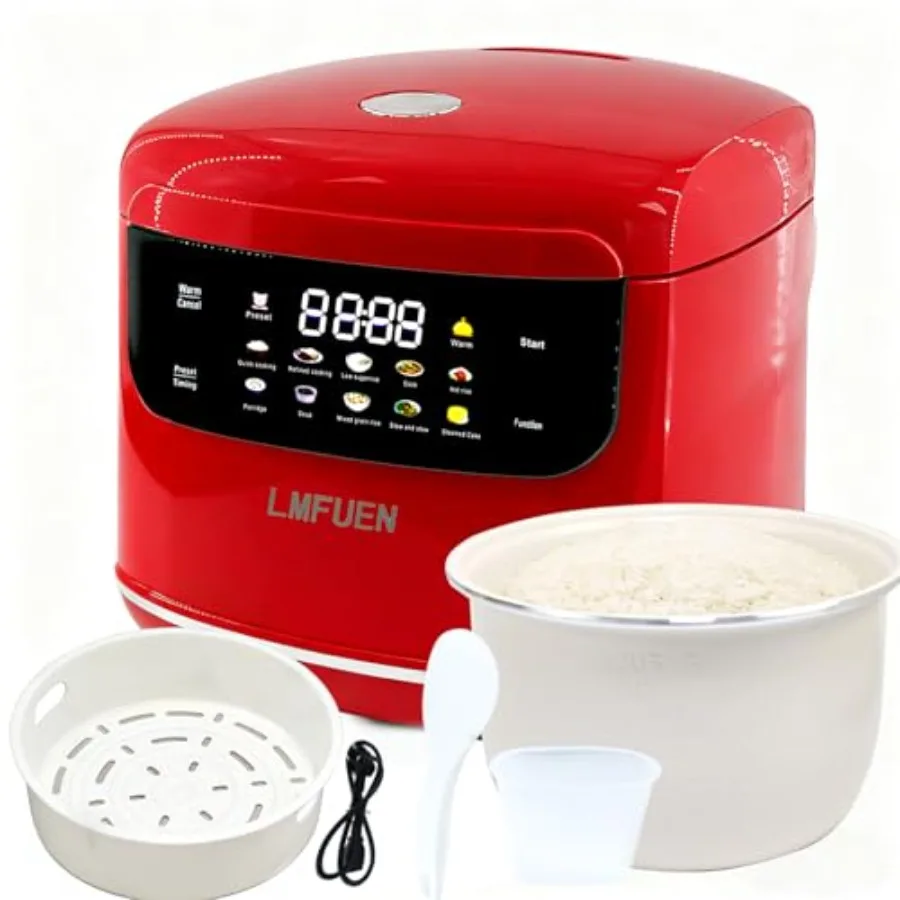 Mini 2 Quart 2L Ceramic Rice Cooker5 Cups Cooked/3 Cups Uncooked 10 Cooking Functions 24H Timer and Auto Keep Warm Fast Cooker