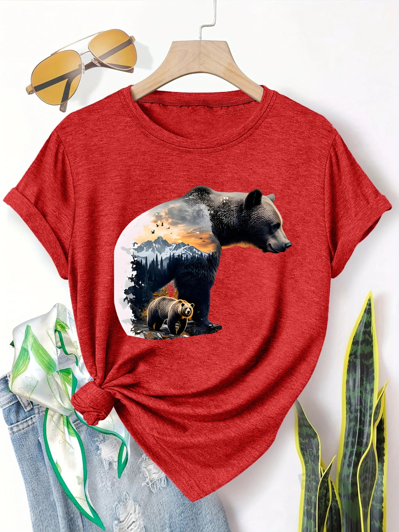 Женская футболка больших размеров с коротким рукавом Bear Mountain Sunset Cub Forest Spring and Summer Essentials, летние наряды для женщин
Женская футболка больших размеров с коротким рукавом Bear Mountain Sunset Cub Forest Spring and Summer Essentials, летние наряды для женщин