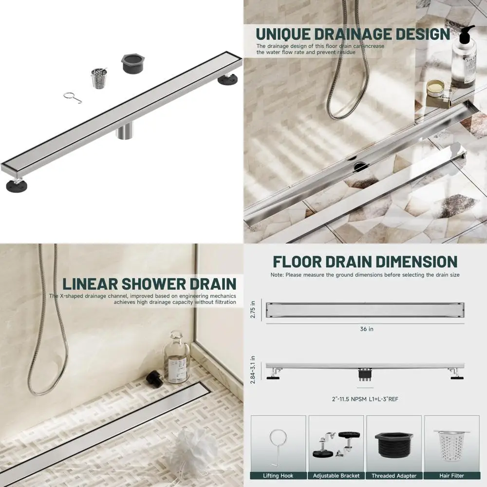 36-дюймовый линейный слив для душа из нержавеющей стали с сетчатым фильтром для волос для прямоугольных полов в ванной комнате
36-дюймовый линейный слив для душа из нержавеющей стали с сетчатым фильтром для волос для прямоугольных полов в ванной комнате