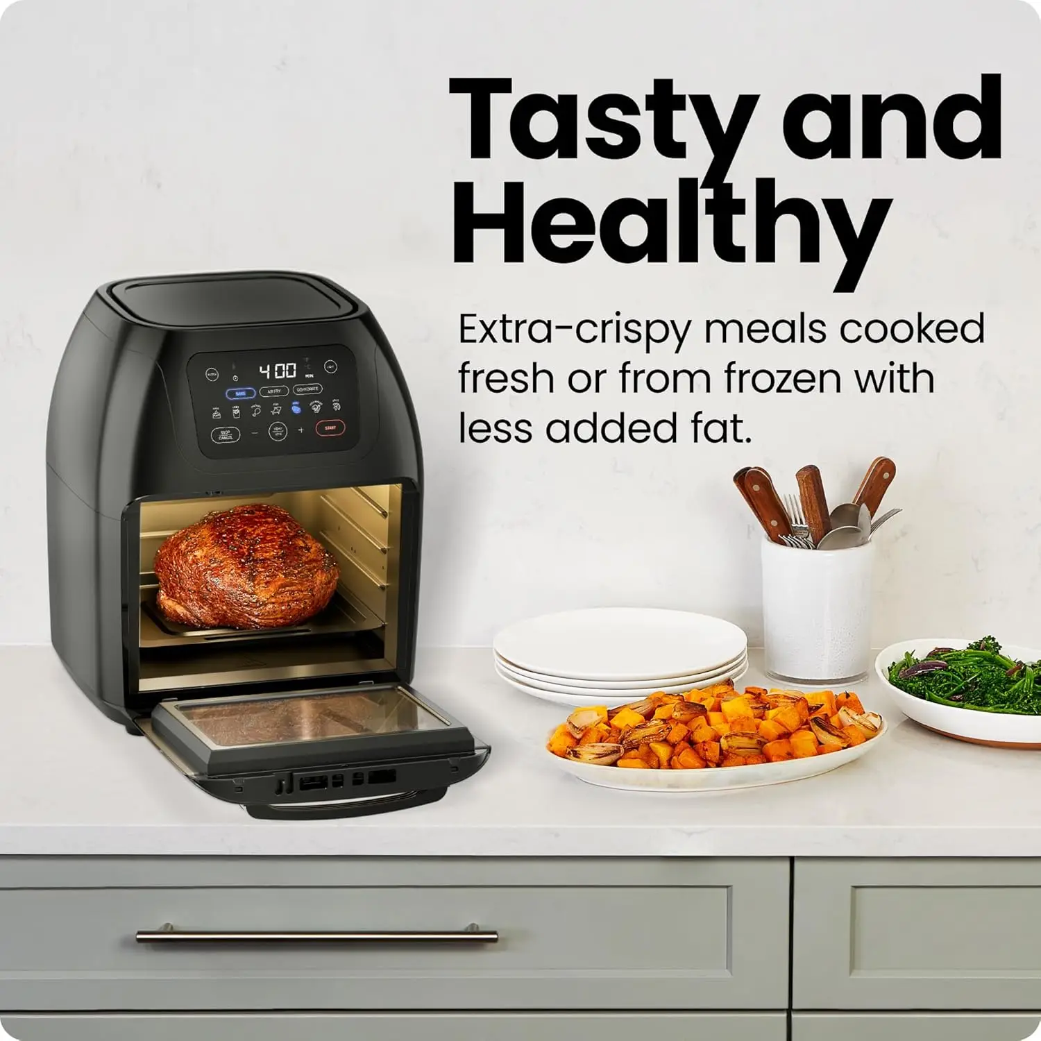 Multifunctional Digital Air Fryer+ Rotisserie, Dehydrator, Convection Oven, 17 Touch Screen Presets Fry, Roast, Dehydrate
Multifunctional Digital Air Fryer+ Rotisserie, Dehydrator, Convection Oven, 17 Touch Screen Presets Fry, Roast, Dehydrate