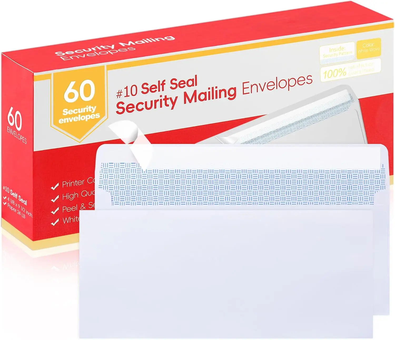 #10 Business Envelopes 60-Pack, 4-1/8x9-1/2 Inch Self-Seal Security Envelopes for Letters and Documents
#10 Business Envelopes 60-Pack, 4-1/8x9-1/2 Inch Self-Seal Security Envelopes for Letters and Documents