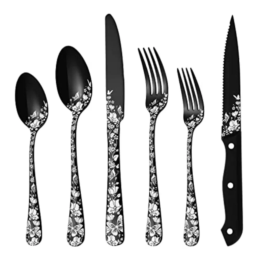 72-Piece Black Silverware Set for 12 with Steak Knives Stainless Steel Cutlery Flatware Set for 12 Eating Utensils Tableware wi
72-Piece Black Silverware Set for 12 with Steak Knives Stainless Steel Cutlery Flatware Set for 12 Eating Utensils Tableware wi