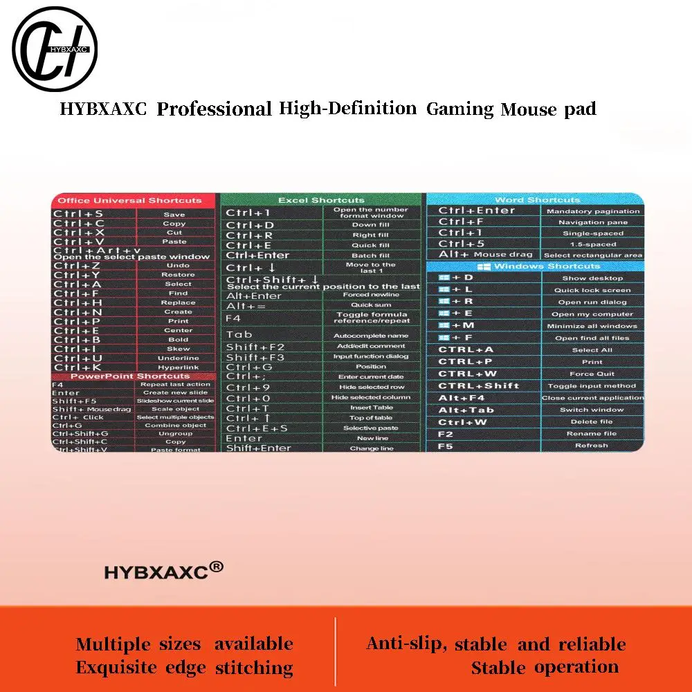 XAXC HD Riccu Office Shortcuts Mouse Pad Cheat Sheet Keyboard Desk Mats Large 100x50cm Gaming Stitched Edge Non-Slip Rubber Base
XAXC HD Riccu Office Shortcuts Mouse Pad Cheat Sheet Keyboard Desk Mats Large 100x50cm Gaming Stitched Edge Non-Slip Rubber Base