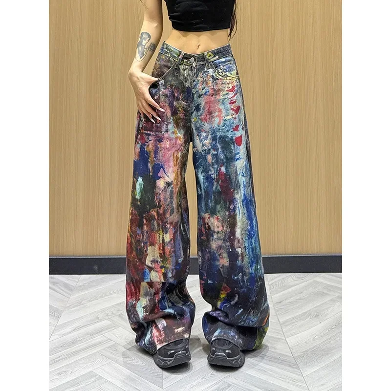 Американские женские джинсы с высокой талией и прямым кроем, осенние, с цветными брызгами краски, широкие джинсовые брюки-кавайоу для женщин
Американские женские джинсы с высокой талией и прямым кроем, осенние, с цветными брызгами краски, широкие джинсовые брюки-кавайоу для женщин