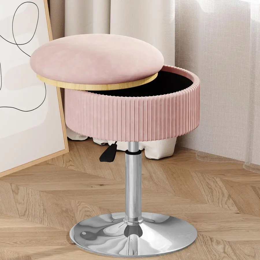 Стул для туалетного столика с местом для хранения, регулируемый по высоте и вращающийся на 360 градусов, для макияжной комнаты, небольшой пуфик, розовый бархат
Стул для туалетного столика с местом для хранения, регулируемый по высоте и вращающийся на 360 градусов, для макияжной комнаты, небольшой пуфик, розовый бархат