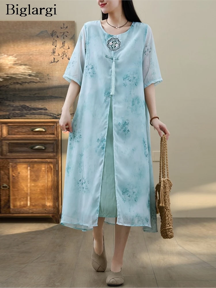 Oversized Summer Chinese Style Dress Women Flower Print Fashion Split Elegant Ladies Dresses Loose Ruffle Pleated Woman Dress
Oversized Summer Chinese Style Dress Women Flower Print Fashion Split Elegant Ladies Dresses Loose Ruffle Pleated Woman Dress