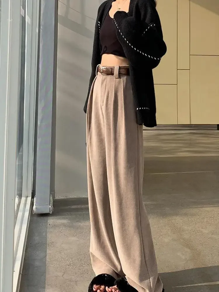 Solid Elegant Office Lady Corduroy Trousers Women Autumn Winter High Waist Loose Harajuku Wide Leg Long Pants Casual Streetwear
Solid Elegant Office Lady Corduroy Trousers Women Autumn Winter High Waist Loose Harajuku Wide Leg Long Pants Casual Streetwear