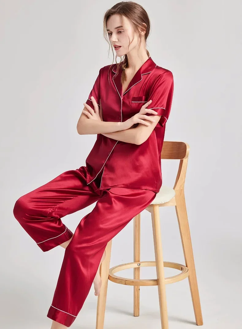 Однотонный летний пижамный комплект из натурального шелка, роскошная пижама, одежда для сна из 100% шелка, женский топ с короткими рукавами и брюки, пижамный комплект, ночная рубашка на пуговицах
Однотонный летний пижамный комплект из натурального шелка, роскошная пижама, одежда для сна из 100% шелка, женский топ с короткими рукавами и брюки, пижамный комплект, ночная рубашка на пуговицах