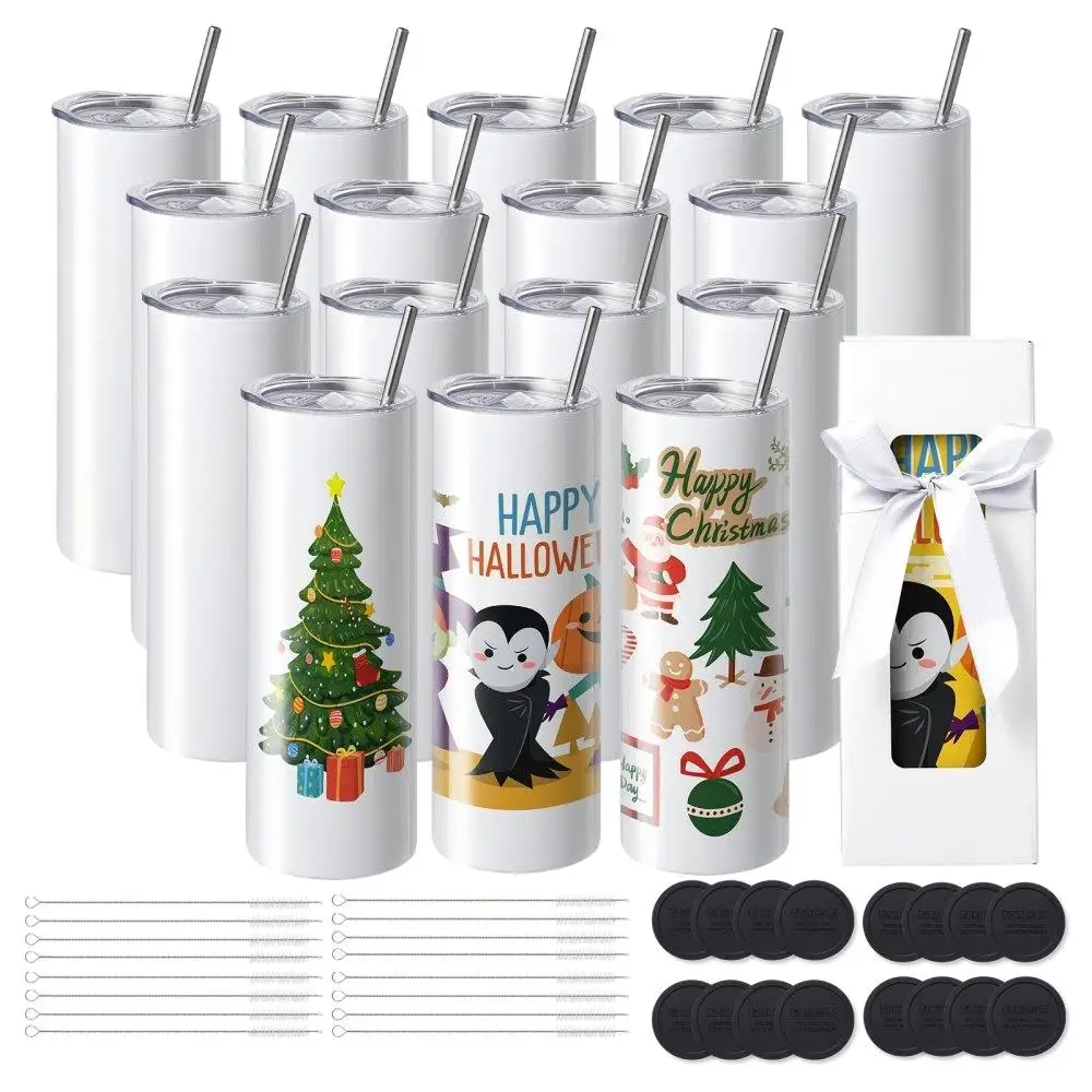 16-Pack 20oz Stainless Steel Sublimation Tumblers Double Wall Skinny Straight Custom Print Design with Lid Straw Gift Box
16-Pack 20oz Stainless Steel Sublimation Tumblers Double Wall Skinny Straight Custom Print Design with Lid Straw Gift Box