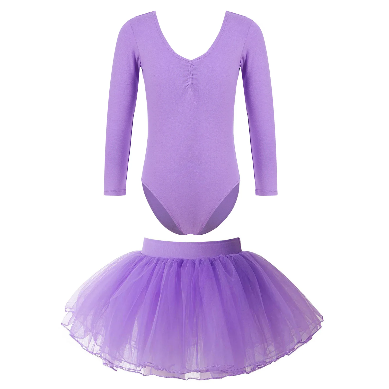Kids Girls Ballet Dance Outfit Cotton Long Sleeve V-Neck Ruched Solid Color Leotard with Waistband Four-Layer Tutu Mesh Skirt
Kids Girls Ballet Dance Outfit Cotton Long Sleeve V-Neck Ruched Solid Color Leotard with Waistband Four-Layer Tutu Mesh Skirt