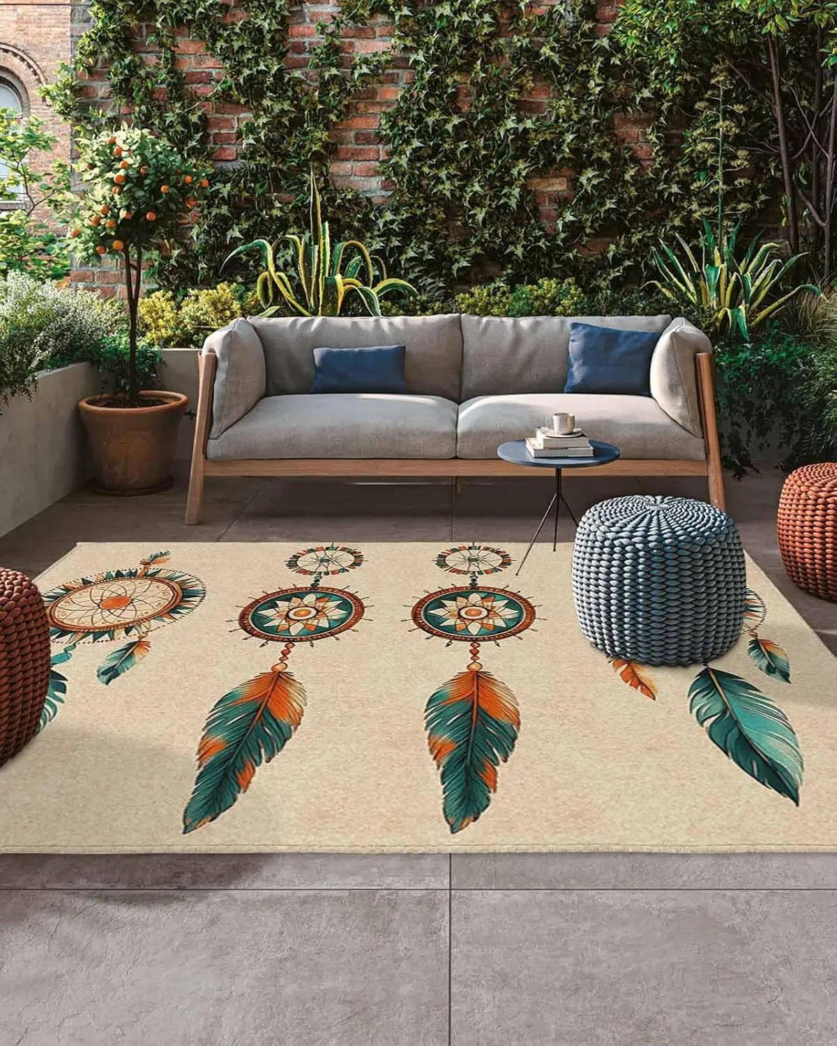5x8ft Patio Rug Retro Totem Feather Pattern Non-Shedding Washable Outdoor Carpet for Backyard Garden Living Room, Customized
5x8ft Patio Rug Retro Totem Feather Pattern Non-Shedding Washable Outdoor Carpet for Backyard Garden Living Room, Customized
