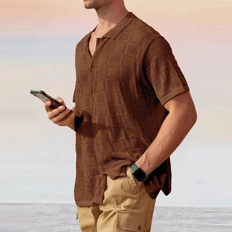 Summer Fashion Hollow Out Knit Shirt Mens Casual Breathable Loose Knitting Cardigan Men Shirt Vintage Pure Color Knitted Shirts
Summer Fashion Hollow Out Knit Shirt Mens Casual Breathable Loose Knitting Cardigan Men Shirt Vintage Pure Color Knitted Shirts