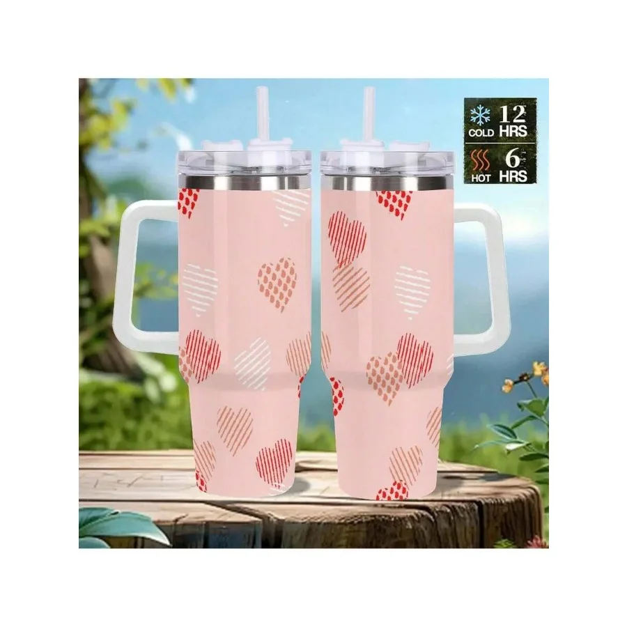 1 Pc 40oz Termos With Handle And Straw, Coffee Travel Mug, Heart Pattern Pink Red Theme Stainless Steel Tumbler, Reusable ulate
1 Pc 40oz Termos With Handle And Straw, Coffee Travel Mug, Heart Pattern Pink Red Theme Stainless Steel Tumbler, Reusable ulate