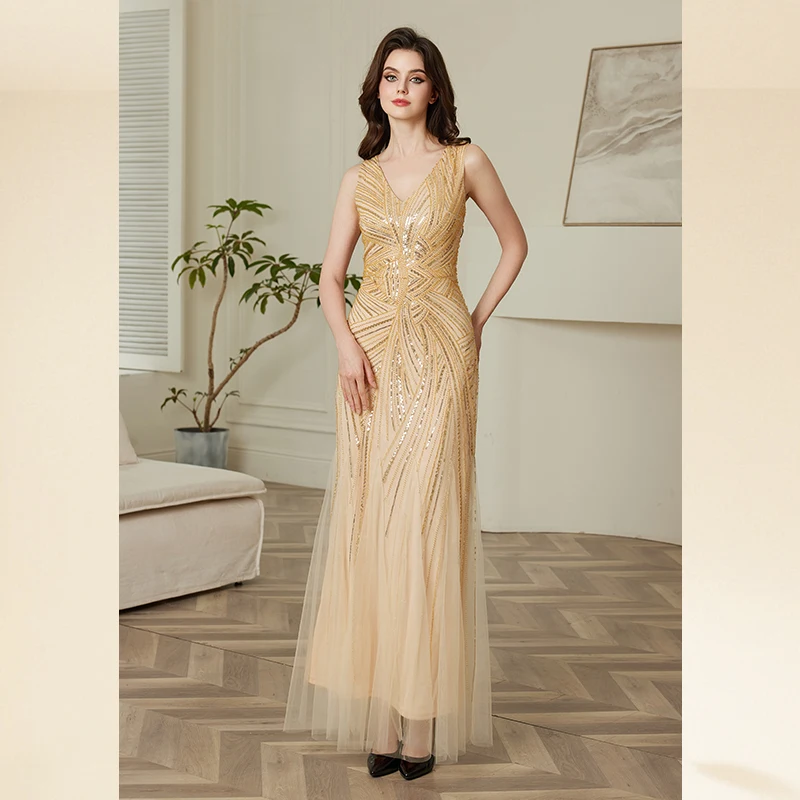 Evening Dress Elegant Fashion Waist Cinching Deep V-neck Sleeveless Party Dress Sequin Beading Long Prom Dress Party Dress
Evening Dress Elegant Fashion Waist Cinching Deep V-neck Sleeveless Party Dress Sequin Beading Long Prom Dress Party Dress