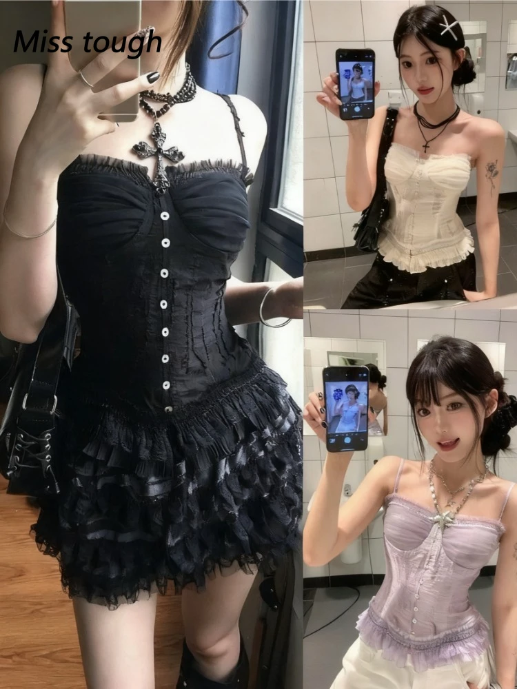 Korean Fashion Women Tank Tops Y2k Sweet Sexy Cinched Waist Lace Trim Design 2000s Strapless Chic Casual Events Woman Clothes
Korean Fashion Women Tank Tops Y2k Sweet Sexy Cinched Waist Lace Trim Design 2000s Strapless Chic Casual Events Woman Clothes