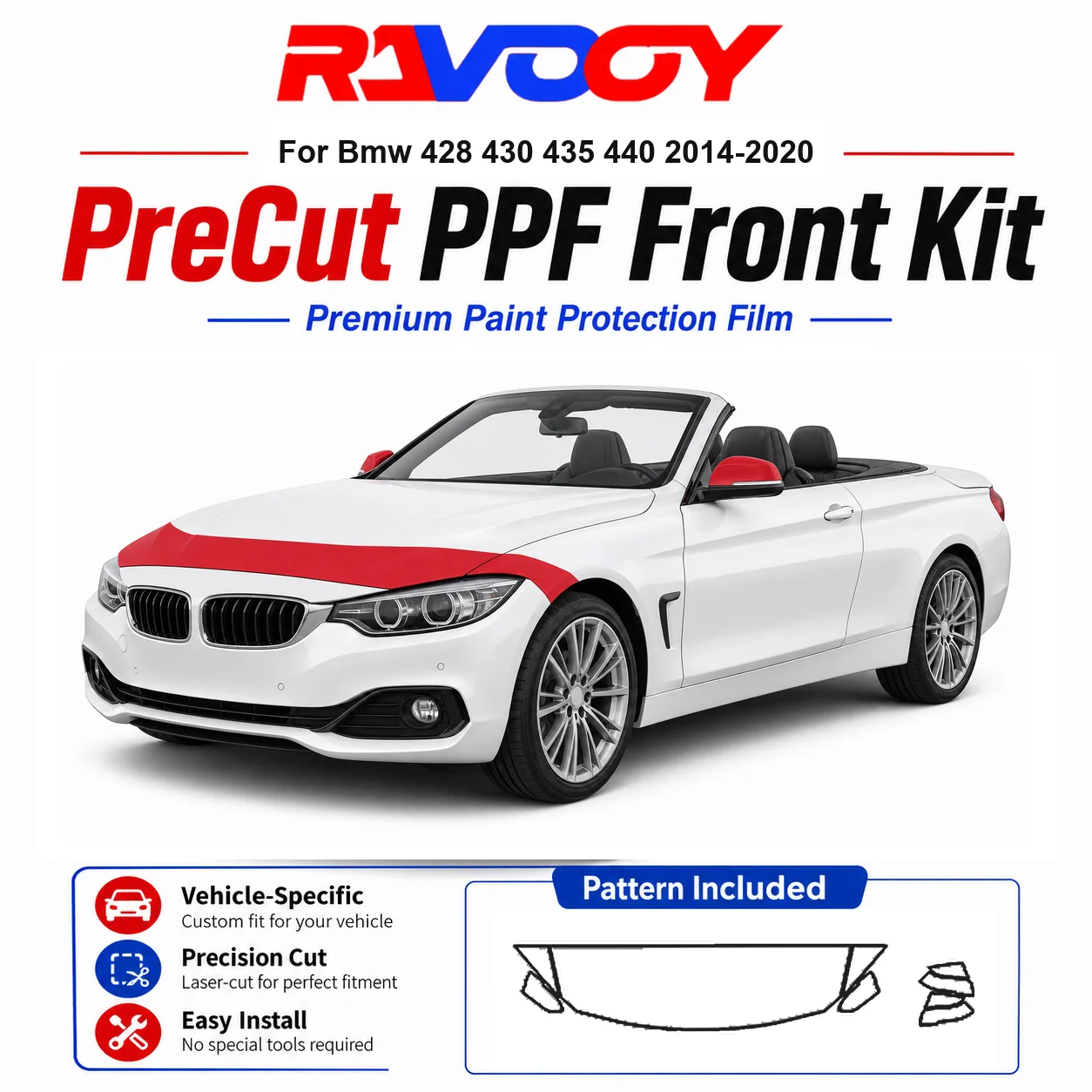 8.5mil TPU Precut PPF Kit For BMW 428 430 435 440 2014-2020 - Hood, Fenders & Mirror Set - Self-Healing Clear Bra Film
8.5mil TPU Precut PPF Kit For BMW 428 430 435 440 2014-2020 - Hood, Fenders & Mirror Set - Self-Healing Clear Bra Film