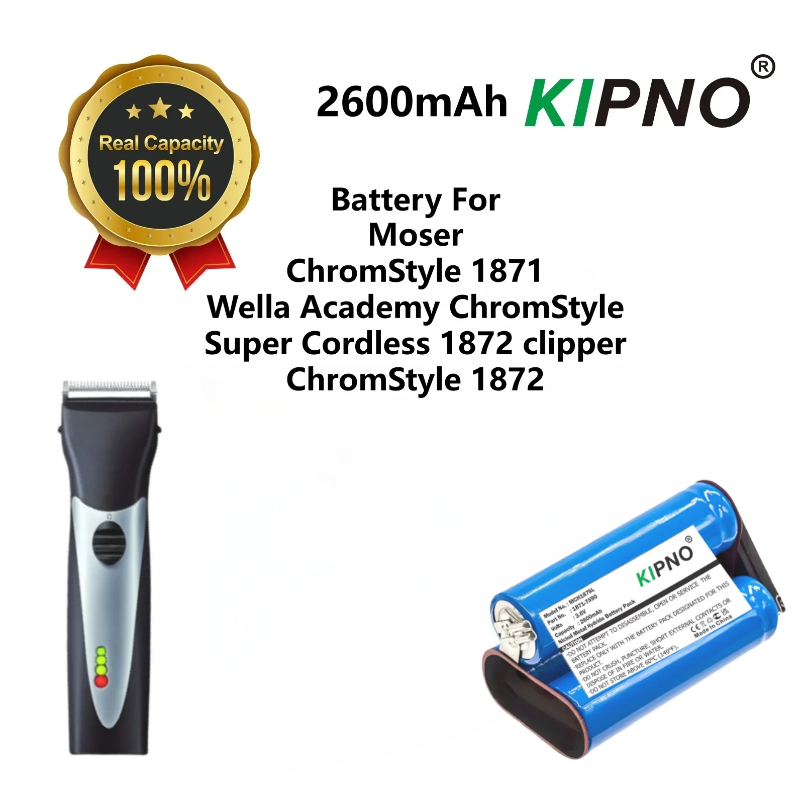 3.6V/2600mAh Electric Clipper Battery Compatible with Moser ChromStyle 1871 Super Cordless 1872 Clipper Wella Academy ChromStyle
3.6V/2600mAh Electric Clipper Battery Compatible with Moser ChromStyle 1871 Super Cordless 1872 Clipper Wella Academy ChromStyle